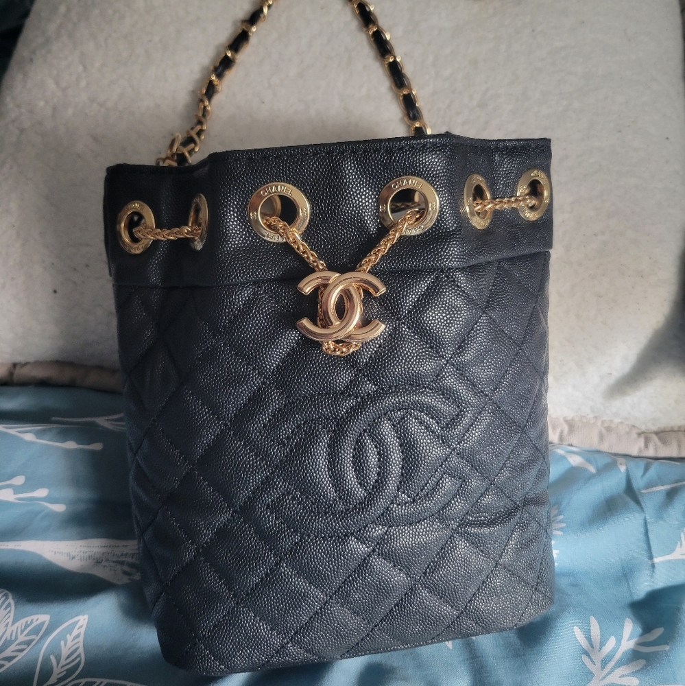 Chanel Black Quilted Bucket Bag
